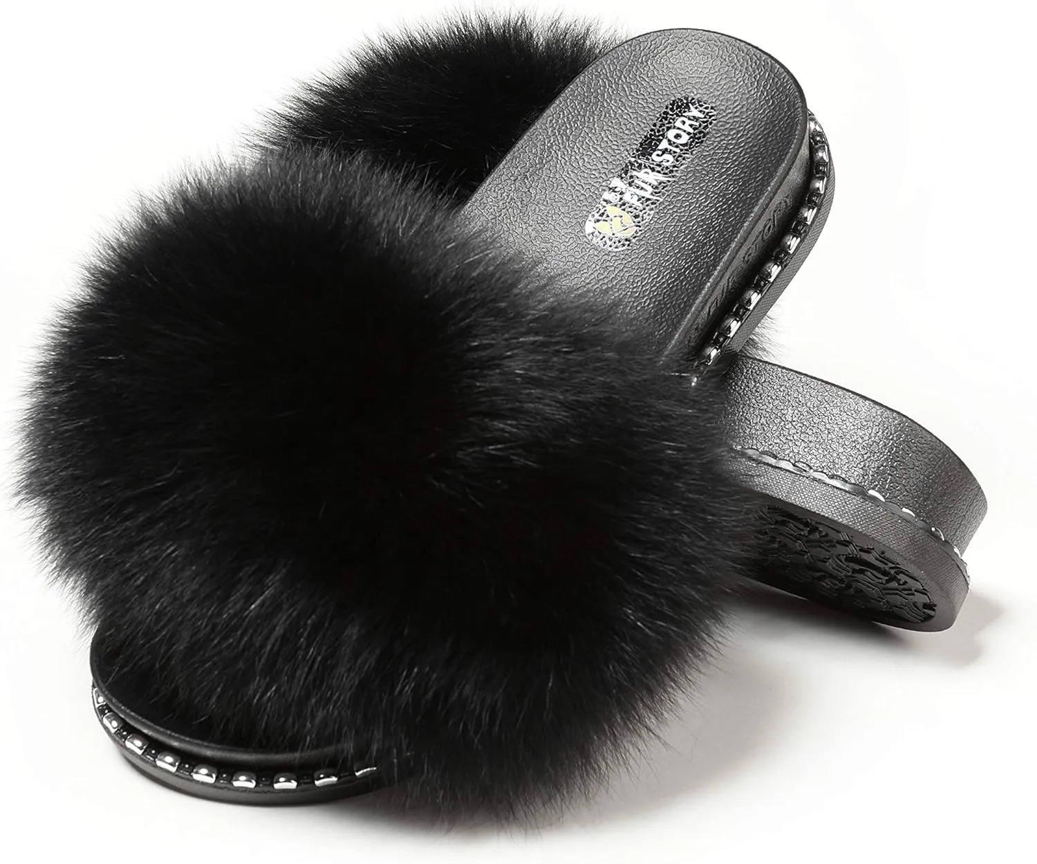 Fur Slippers Furry Fuzzy Slides Platform Sandals Open Toe Fluffy Slides Feather Sandals Fur Slip On Shoes for Women