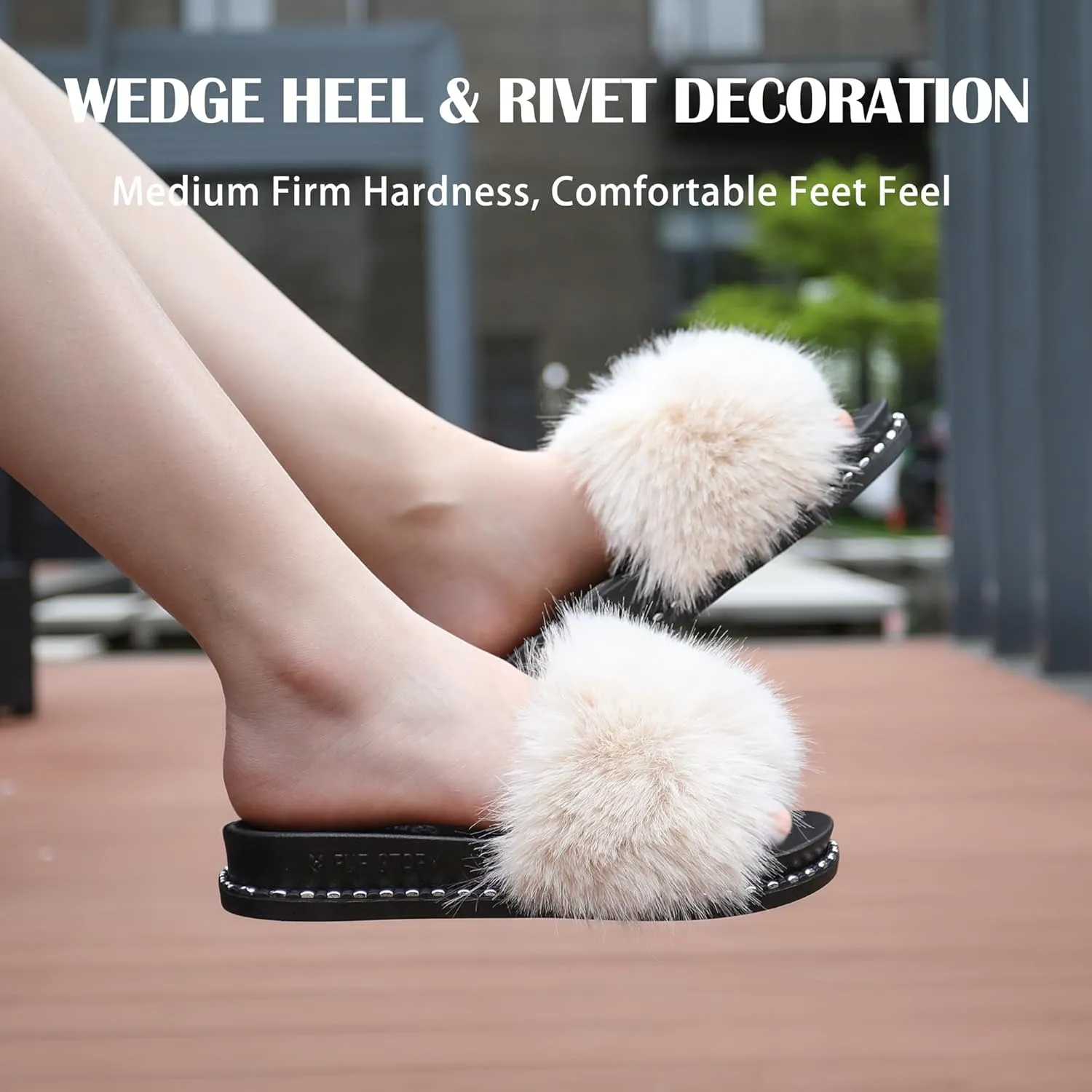 Fur Slippers Furry Fuzzy Slides Platform Sandals Open Toe Fluffy Slides Feather Sandals Fur Slip On Shoes for Women