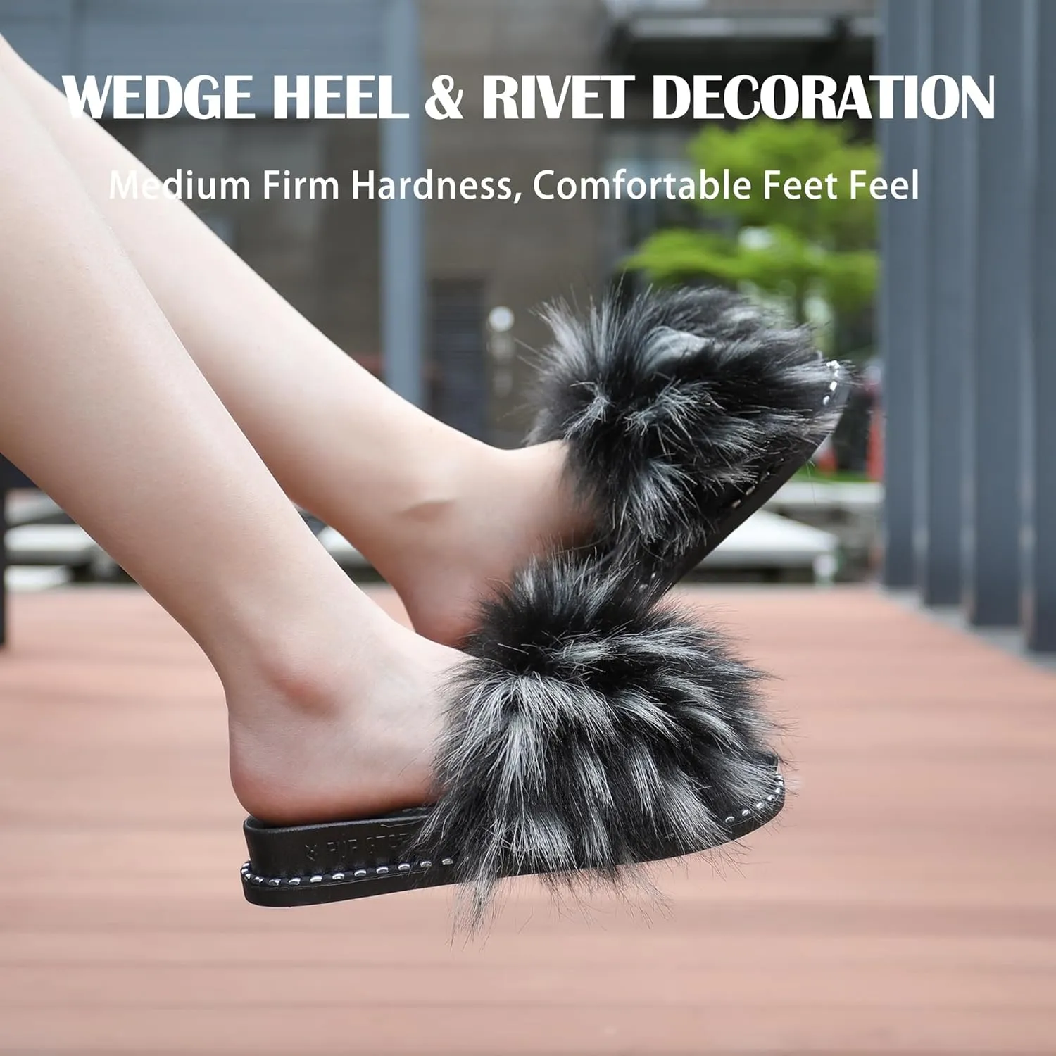 Fur Slippers Furry Fuzzy Slides Platform Sandals Open Toe Fluffy Slides Feather Sandals Fur Slip On Shoes for Women