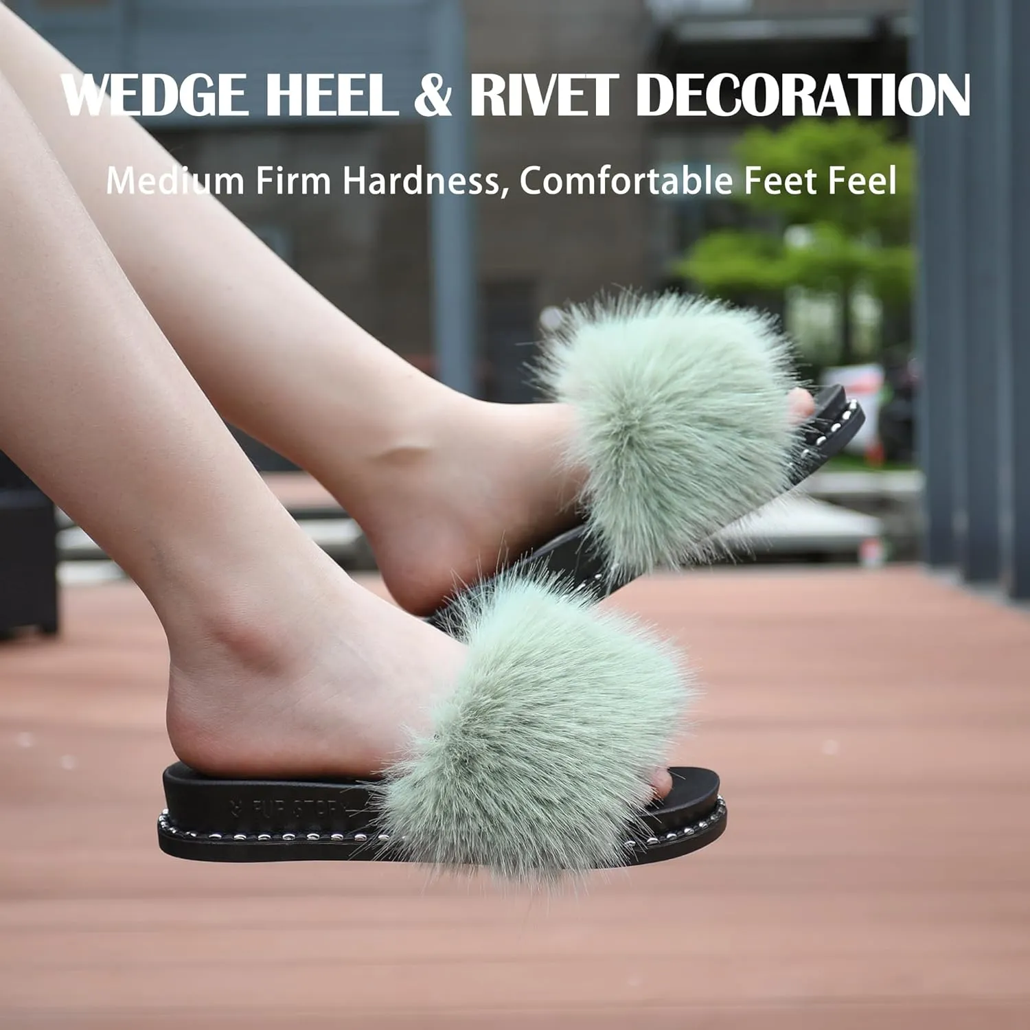 Fur Slippers Furry Fuzzy Slides Platform Sandals Open Toe Fluffy Slides Feather Sandals Fur Slip On Shoes for Women