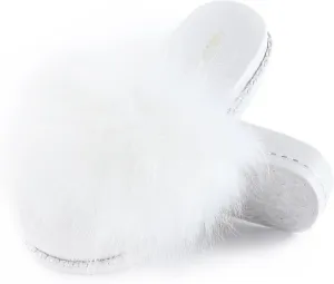 Fur Slippers Furry Fuzzy Slides Platform Sandals Open Toe Fluffy Slides Feather Sandals Fur Slip On Shoes for Women