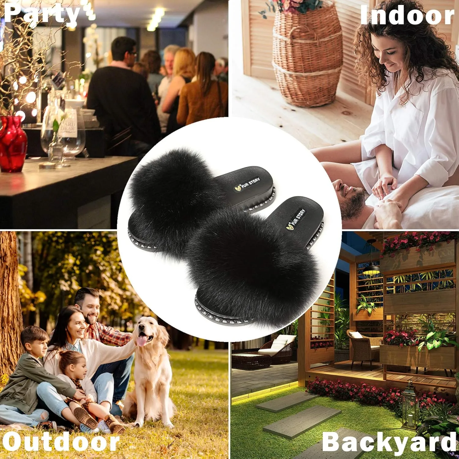Fur Slippers Furry Fuzzy Slides Platform Sandals Open Toe Fluffy Slides Feather Sandals Fur Slip On Shoes for Women