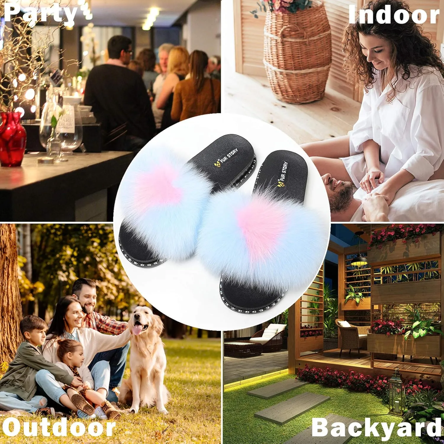 Fur Slippers Furry Fuzzy Slides Platform Sandals Open Toe Fluffy Slides Feather Sandals Fur Slip On Shoes for Women