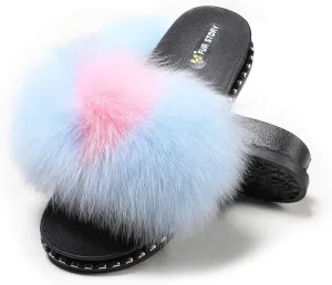Fur Slippers Furry Fuzzy Slides Platform Sandals Open Toe Fluffy Slides Feather Sandals Fur Slip On Shoes for Women