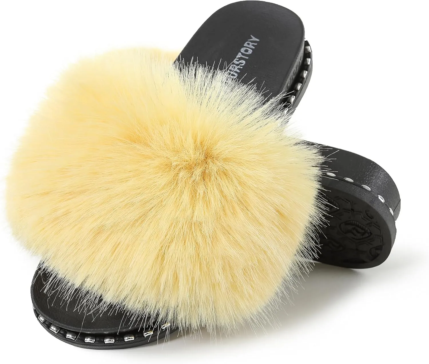 Fur Slippers Furry Fuzzy Slides Platform Sandals Open Toe Fluffy Slides Feather Sandals Fur Slip On Shoes for Women