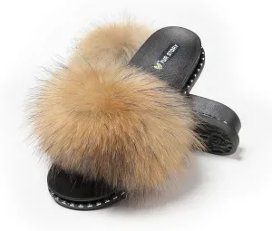 Fur Slippers Furry Fuzzy Slides Platform Sandals Open Toe Fluffy Slides Feather Sandals Fur Slip On Shoes for Women