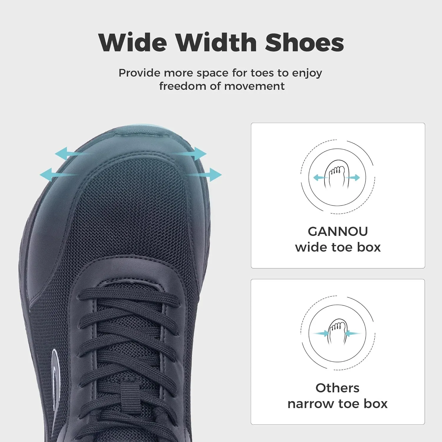 GANNOU Wide Toe Box Shoes for Men Arch Support Walking Shoes Plantar Fasciitis Orthotic Tennis Sneakers