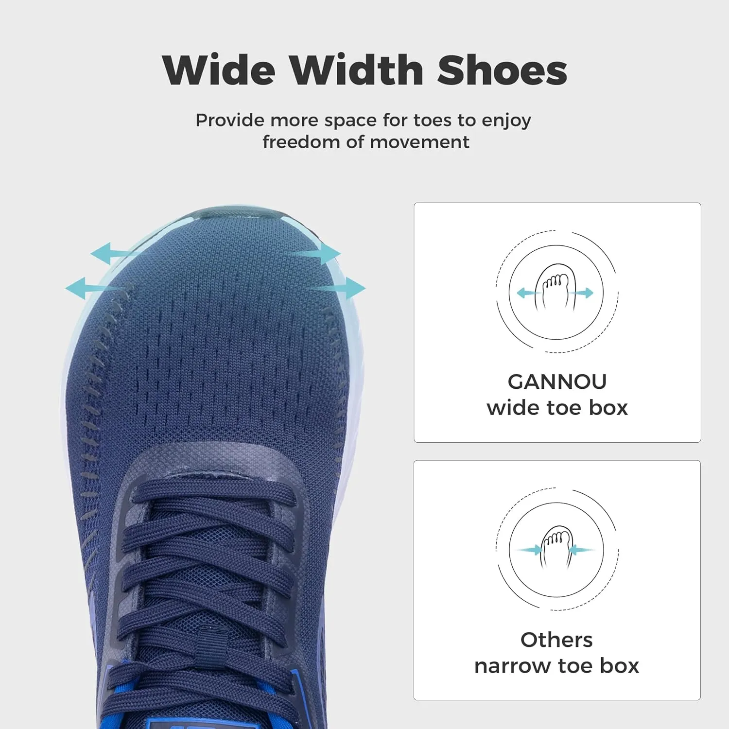 GANNOU Wide Toe Box Shoes for Men Arch Support Walking Shoes Plantar Fasciitis Orthotic Tennis Sneakers