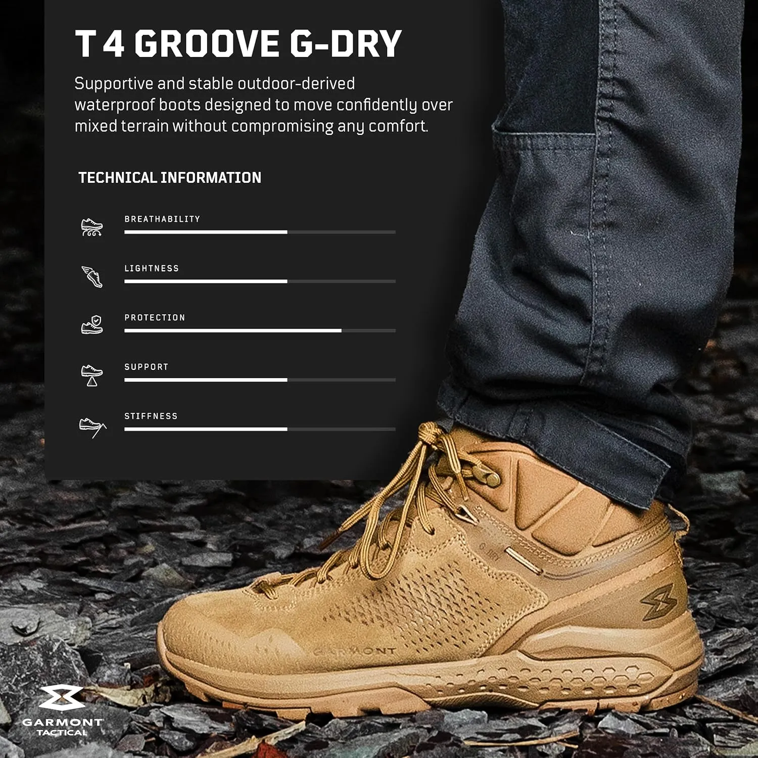 GARMONT TACTICAL T4 Groove G-DRY Military and Law Enforcement Tactical Mid Boots for Men and Women, Waterproof, Suede Leather, Cushioned, Hiking Shoes