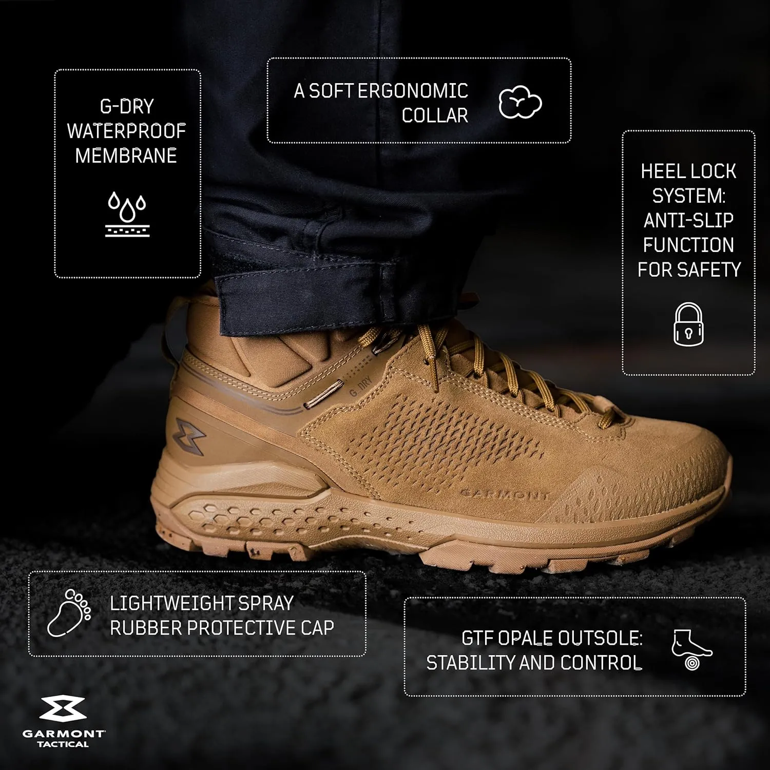 GARMONT TACTICAL T4 Groove G-DRY Military and Law Enforcement Tactical Mid Boots for Men and Women, Waterproof, Suede Leather, Cushioned, Hiking Shoes