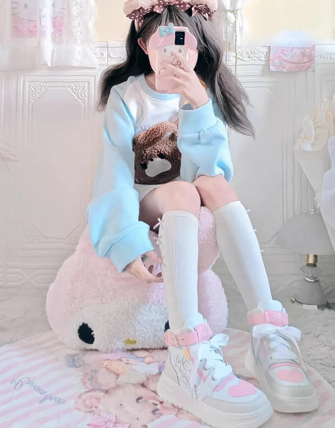 Geerta Cute Shoes Y2K の Girls High Top Lolita Chunky Cookie Sneaker Pretty Pastel Aesthetic Platform Thick Sole Japanese Kawaii Retro Gothic Vintage White Doll Shoes for Women