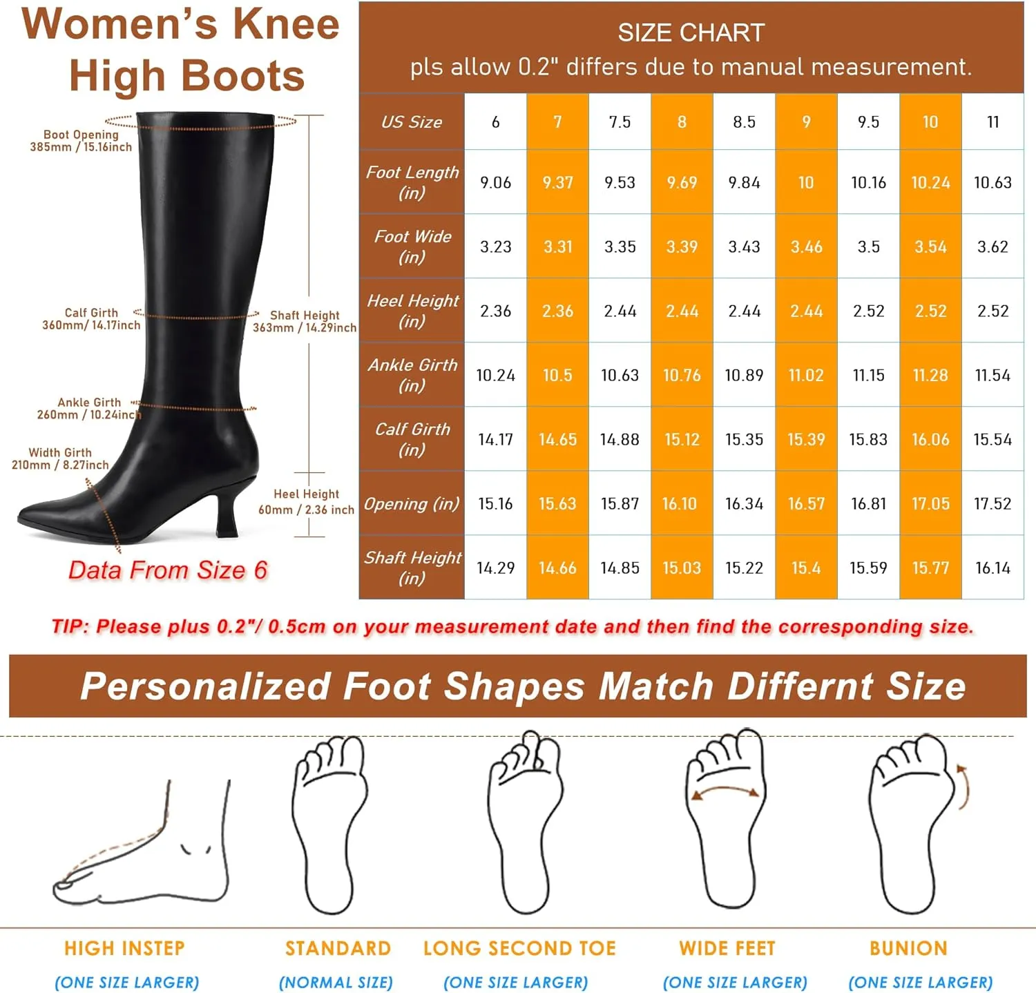 GENSHUO Knee High Boots Women Pointed Toe 2.3 Inches Kitten Heel Tall Boots Classic Fashionable Long Boots with Side Zipper Winter