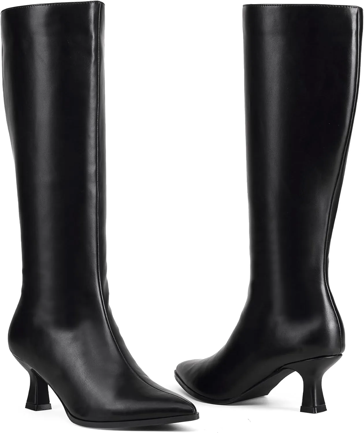 GENSHUO Knee High Boots Women Pointed Toe 2.3 Inches Kitten Heel Tall Boots Classic Fashionable Long Boots with Side Zipper Winter