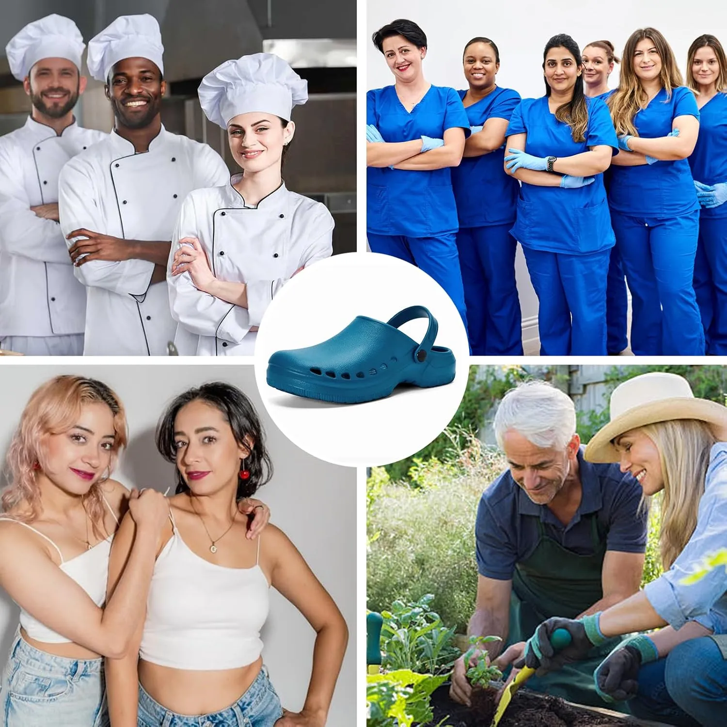 Gentle Arch Support Work Clogs Breathable Non Slip Shoes for Chef Nurse Garden Comfortable, Slip-on Lightweight Bistro Mules