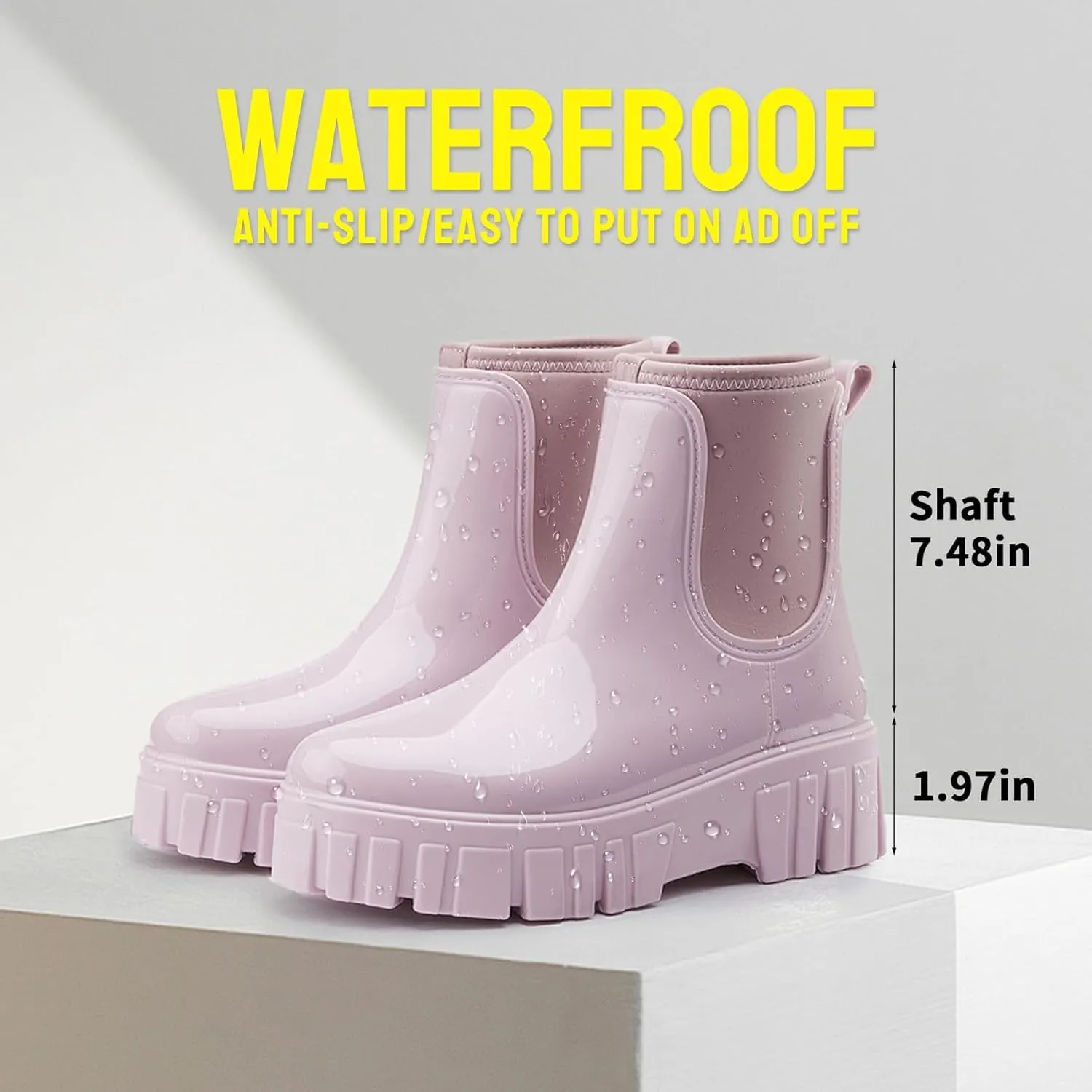 Gets Womens Rain Boots, Waterproof Platform Rubber Chelsea Rainboots, Comfortable Short Shoes Ankle Garden Boots for Outdoor Work