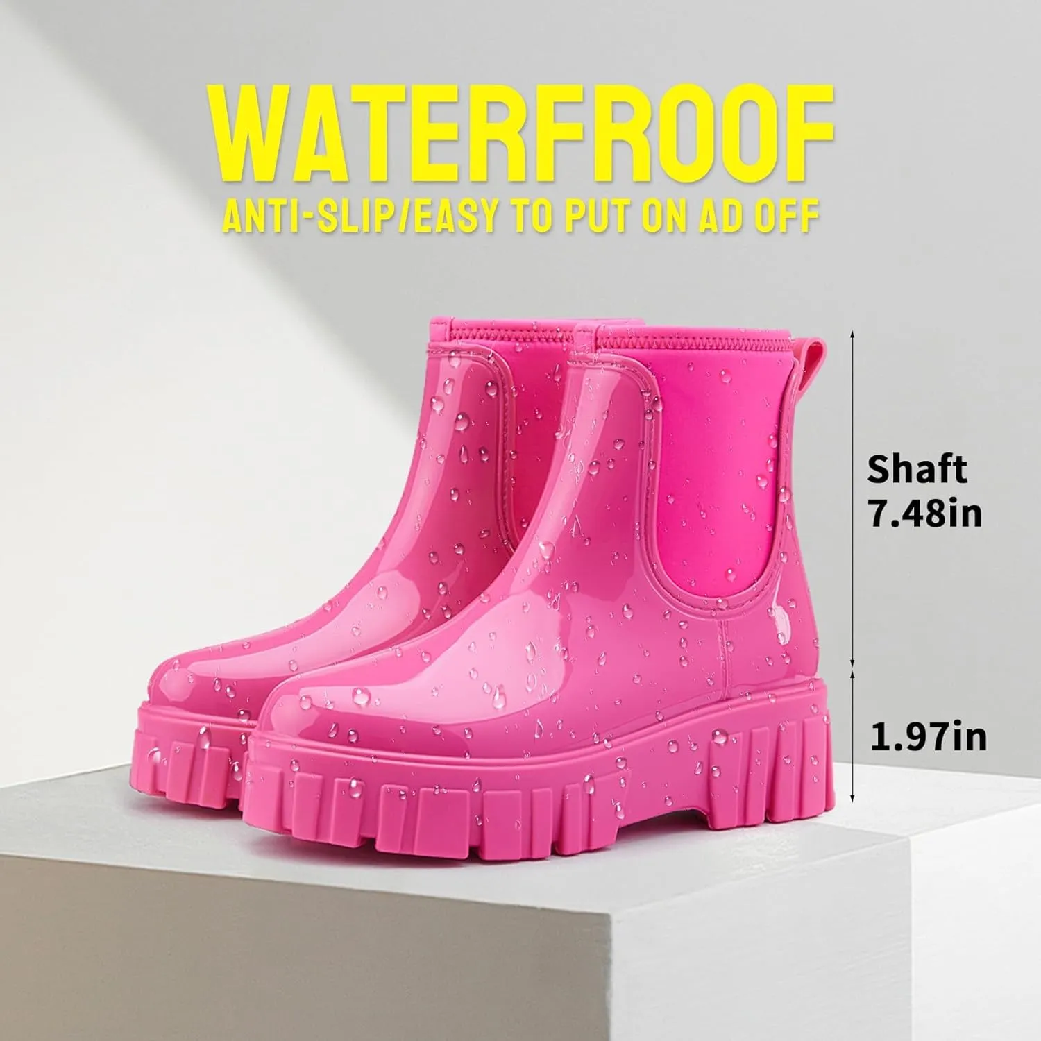 Gets Womens Rain Boots, Waterproof Platform Rubber Chelsea Rainboots, Comfortable Short Shoes Ankle Garden Boots for Outdoor Work