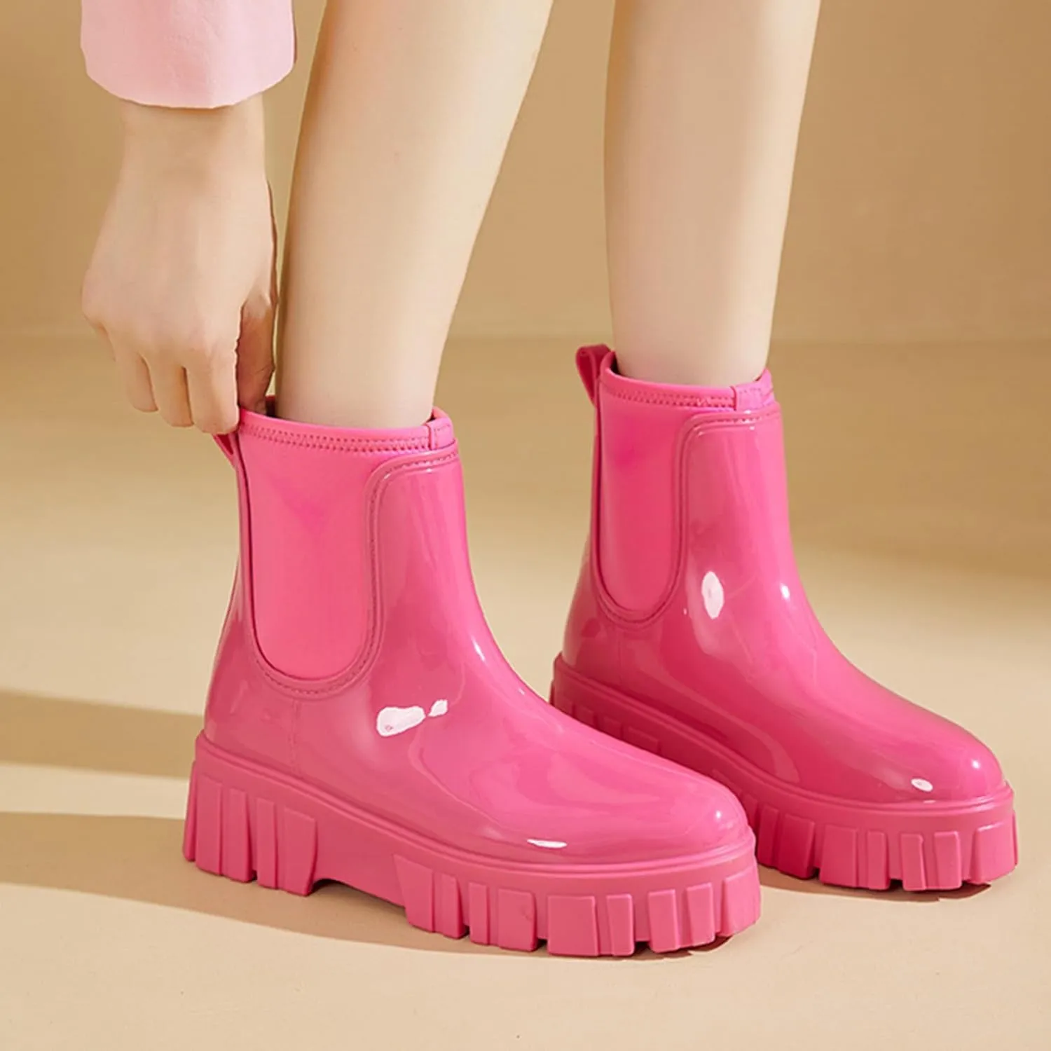 Gets Womens Rain Boots, Waterproof Platform Rubber Chelsea Rainboots, Comfortable Short Shoes Ankle Garden Boots for Outdoor Work