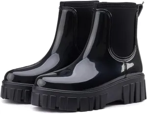 Gets Womens Rain Boots, Waterproof Platform Rubber Chelsea Rainboots, Comfortable Short Shoes Ankle Garden Boots for Outdoor Work