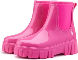 Gets Womens Rain Boots, Waterproof Platform Rubber Chelsea Rainboots, Comfortable Short Shoes Ankle Garden Boots for Outdoor Work