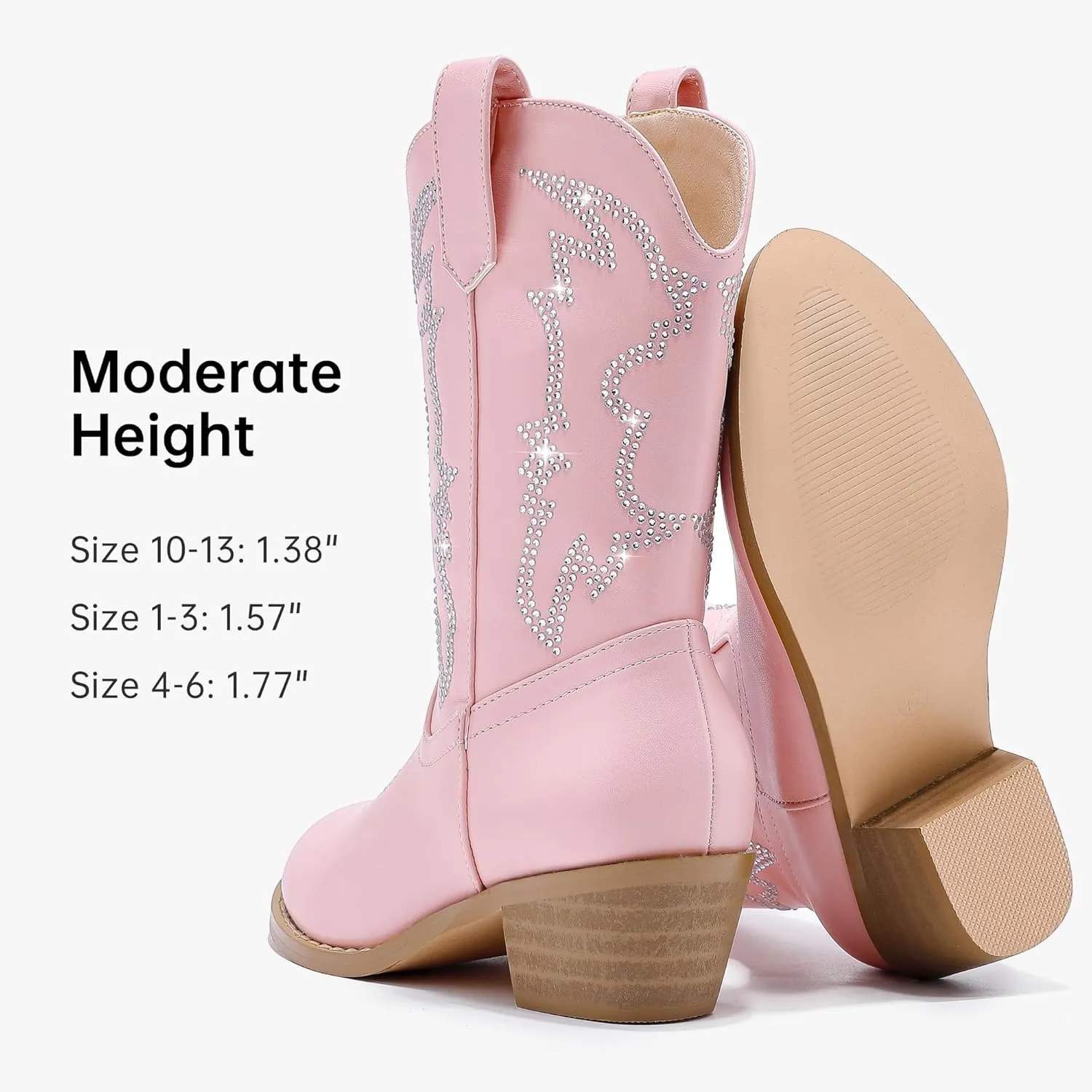 Girls Cowboy Boots Pull On Cowgirl Boots Pointed Toe Mid Calf Western Boots for Little Kid Big Kid