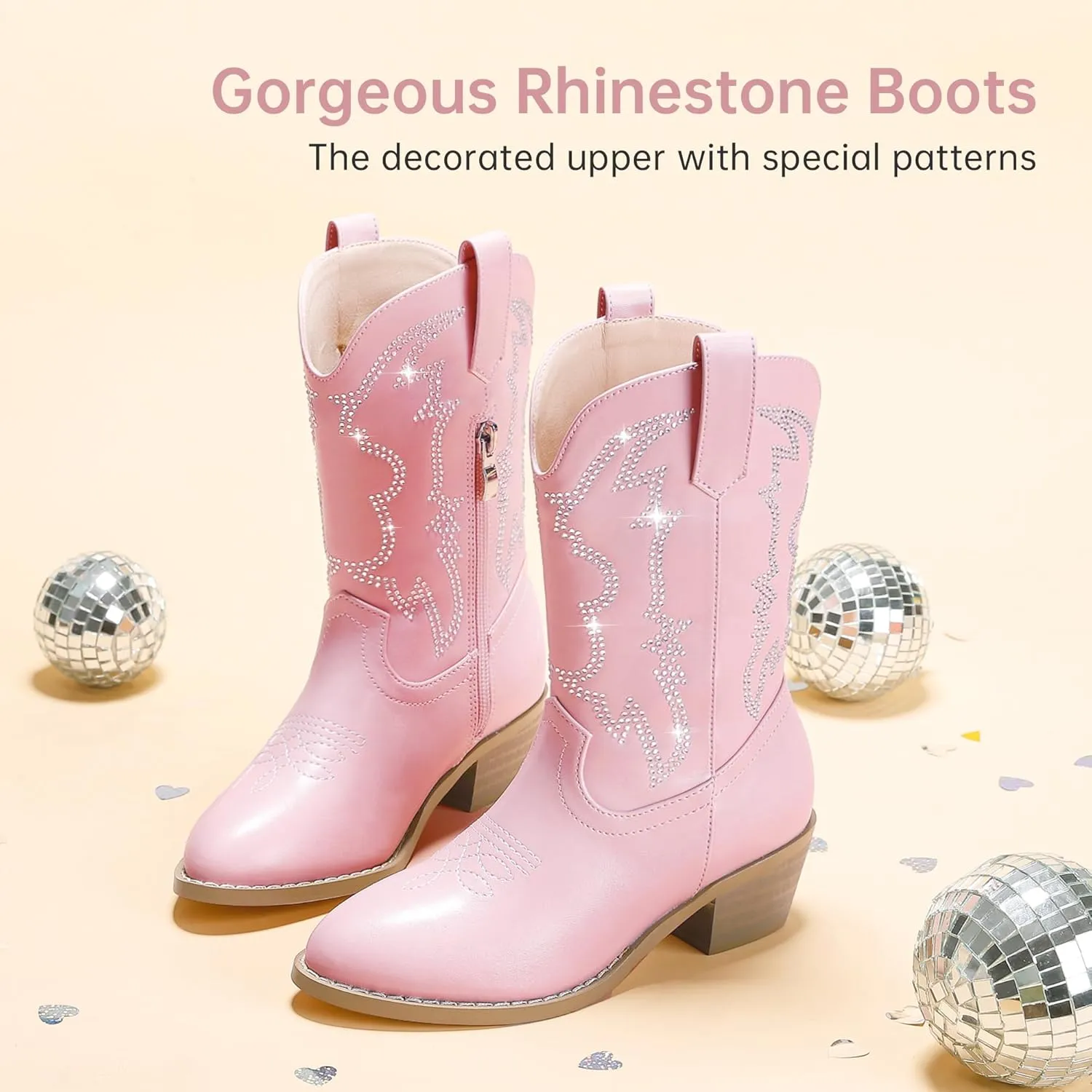 Girls Cowboy Boots Pull On Cowgirl Boots Pointed Toe Mid Calf Western Boots for Little Kid Big Kid