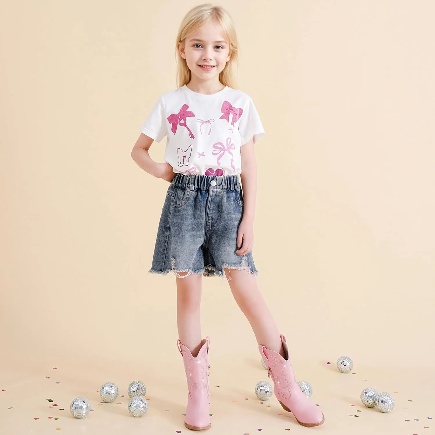 Girls Cowboy Boots Pull On Cowgirl Boots Pointed Toe Mid Calf Western Boots for Little Kid Big Kid