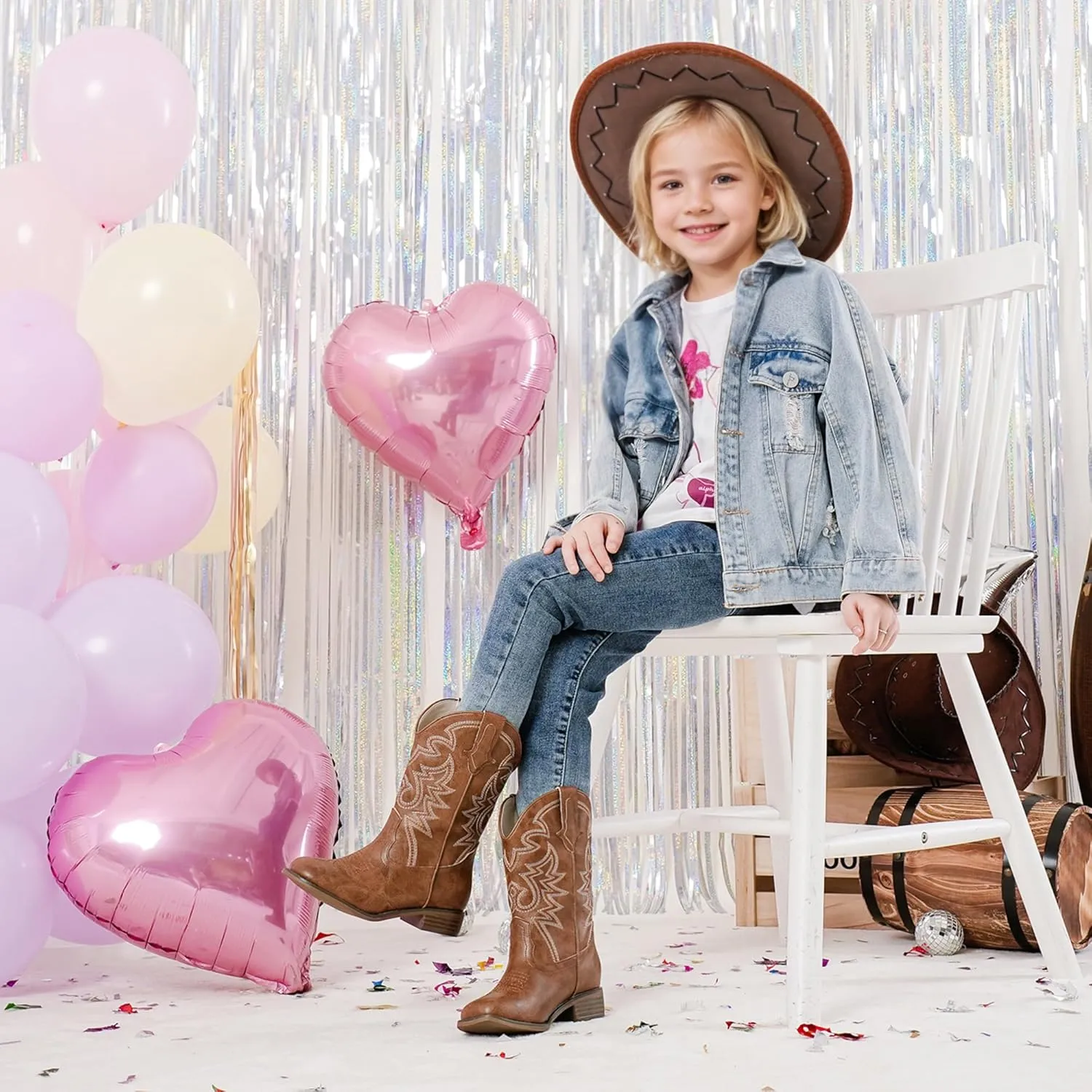 Girls Cowgirl Boots Mid Calf Square Toe Western Boot for Kids Glitter Cowboy Boot in Party for Toddler Little Big Girls Riding Shoes