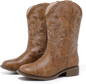 Girls Cowgirl Boots Mid Calf Square Toe Western Boot for Kids Glitter Cowboy Boot in Party for Toddler Little Big Girls Riding Shoes