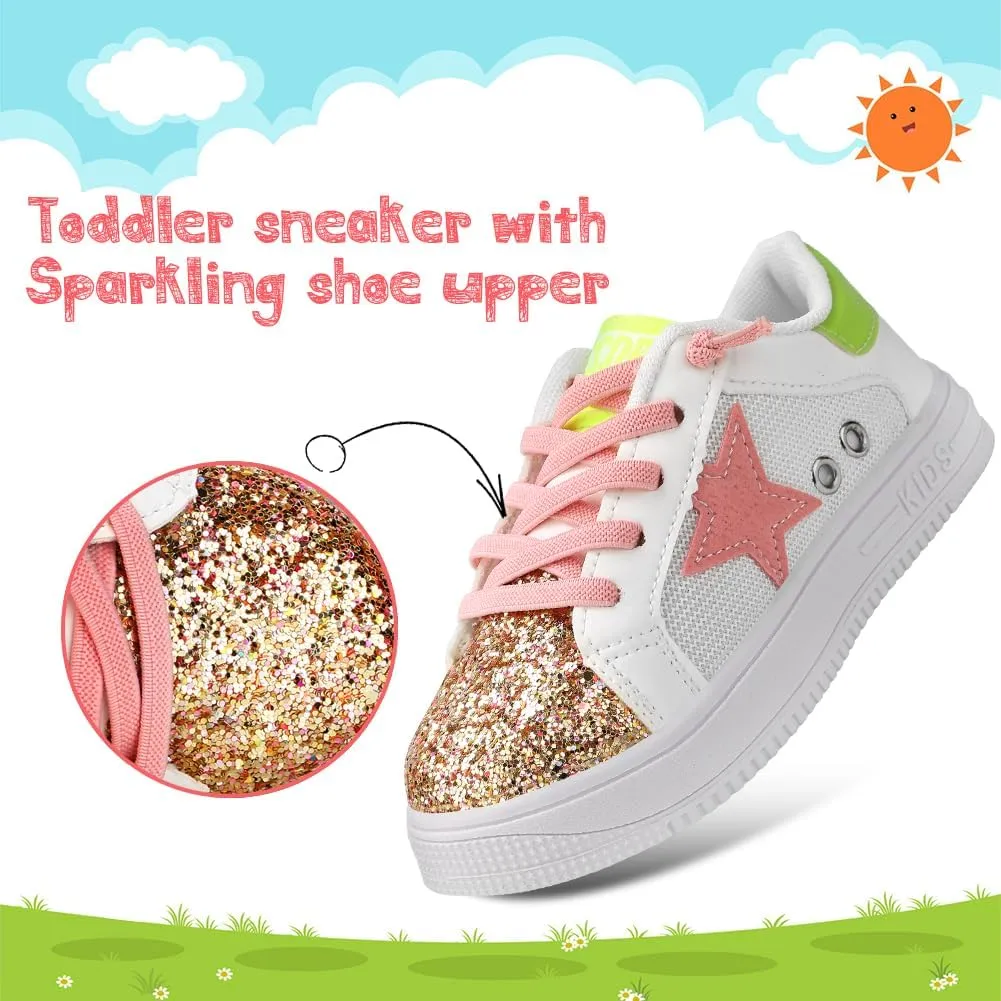 Girls Sneakers Glitter Tennis Shoes Lightweight Non-Slip Running Walking Shoes for Toddler/Little Kid/Big Kid