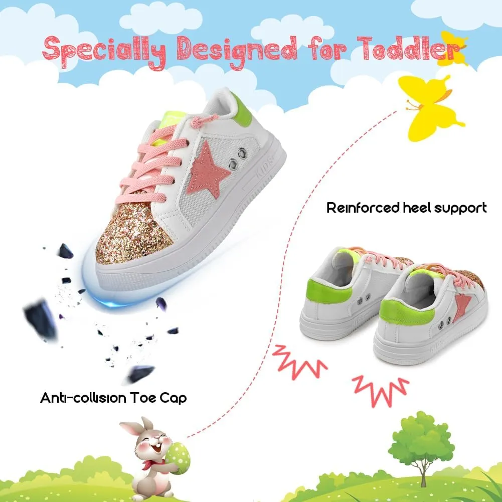 Girls Sneakers Glitter Tennis Shoes Lightweight Non-Slip Running Walking Shoes for Toddler/Little Kid/Big Kid
