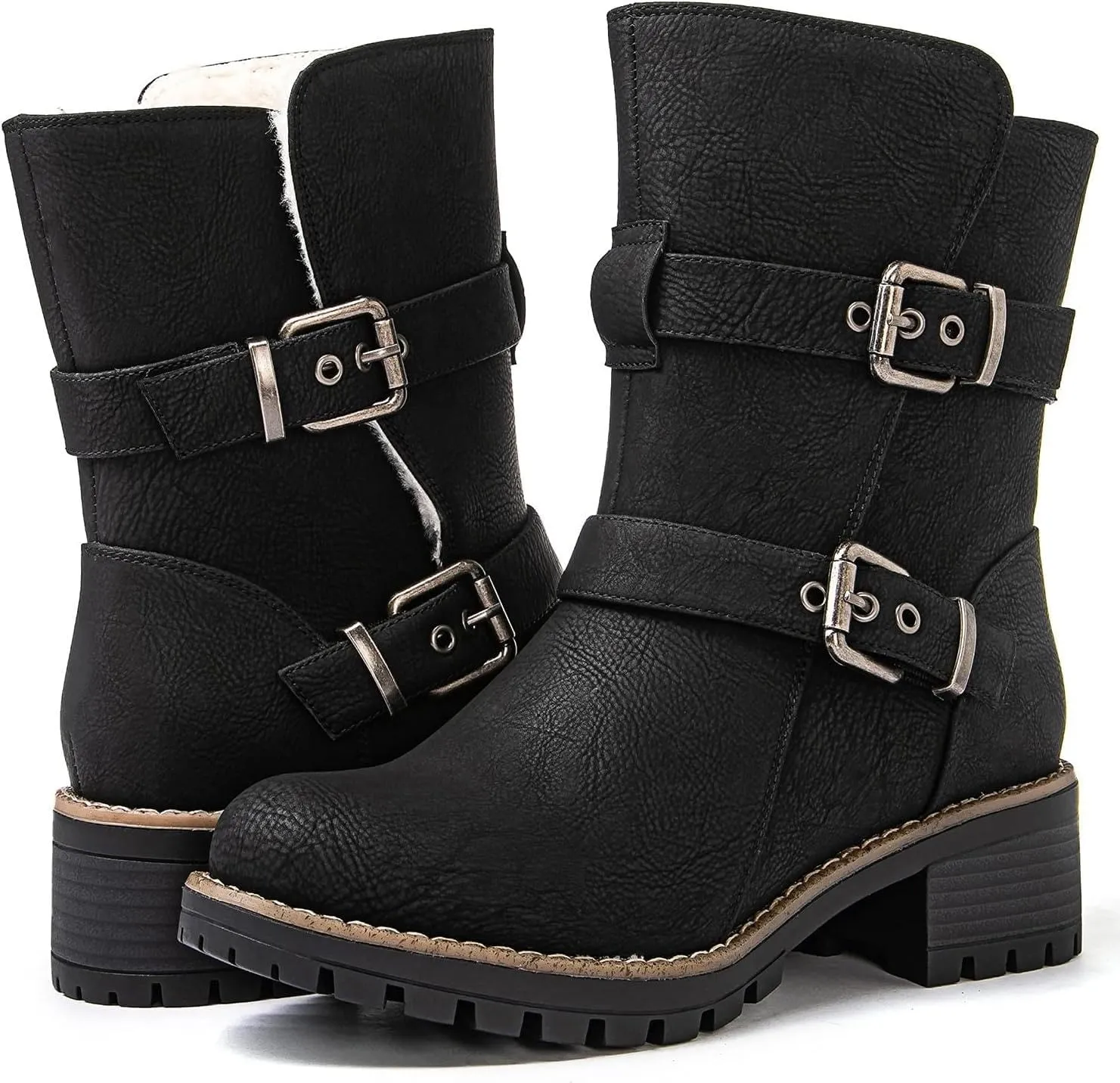 GLOBALWIN Women's Fur Booties Fashion Combat Ankle Boots For Women