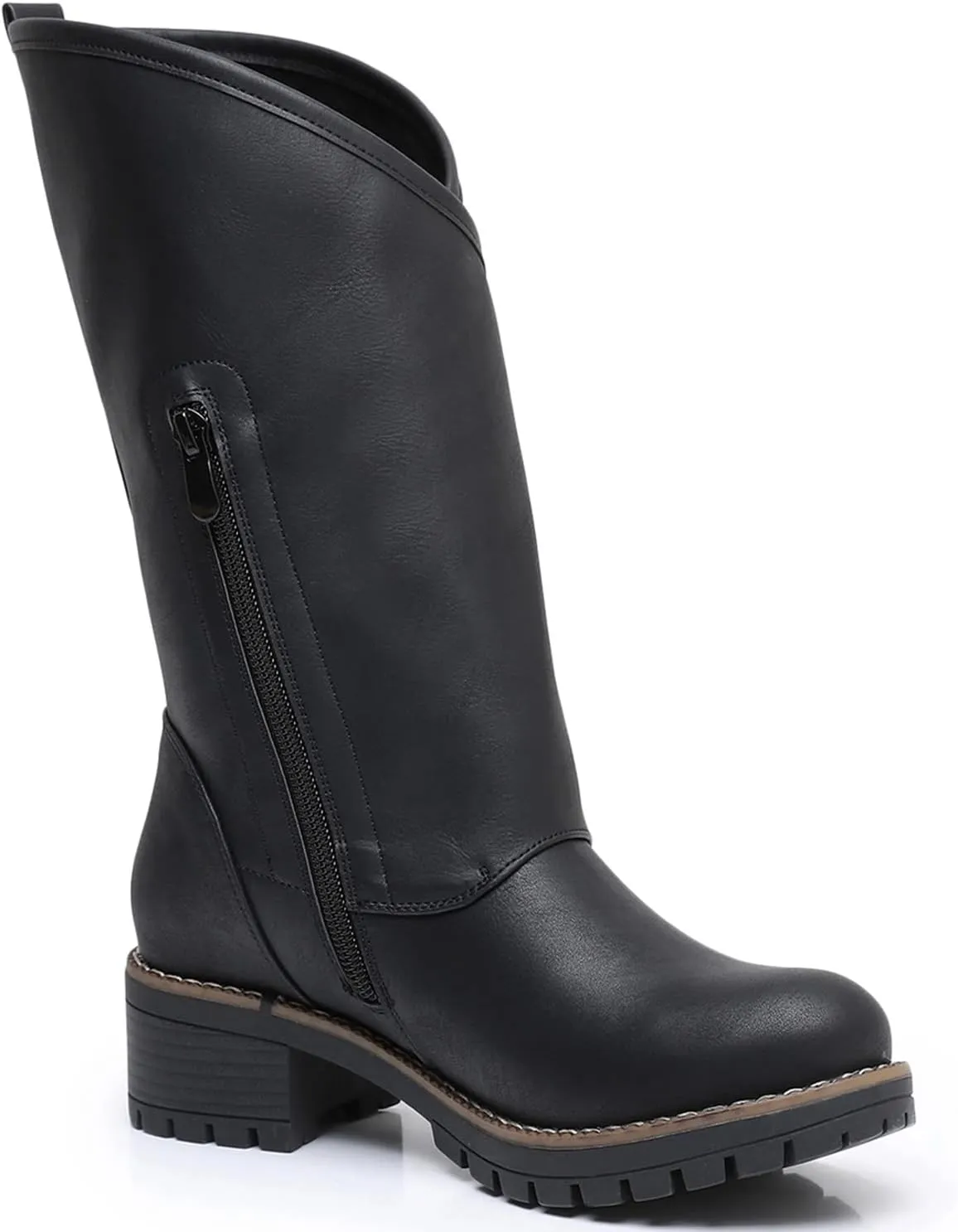 GLOBALWIN Women's The Twisted Rider Motorcycle Boots Mid-Calf Fashion Boots For Women Low Heel