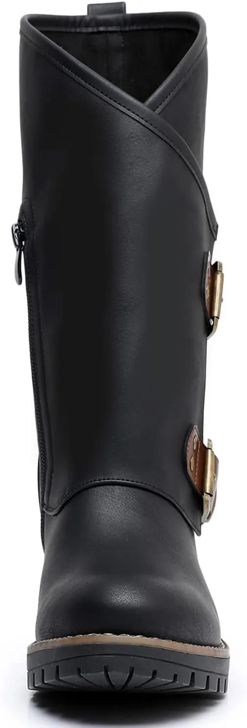 GLOBALWIN Women's The Twisted Rider Motorcycle Boots Mid-Calf Fashion Boots For Women Low Heel
