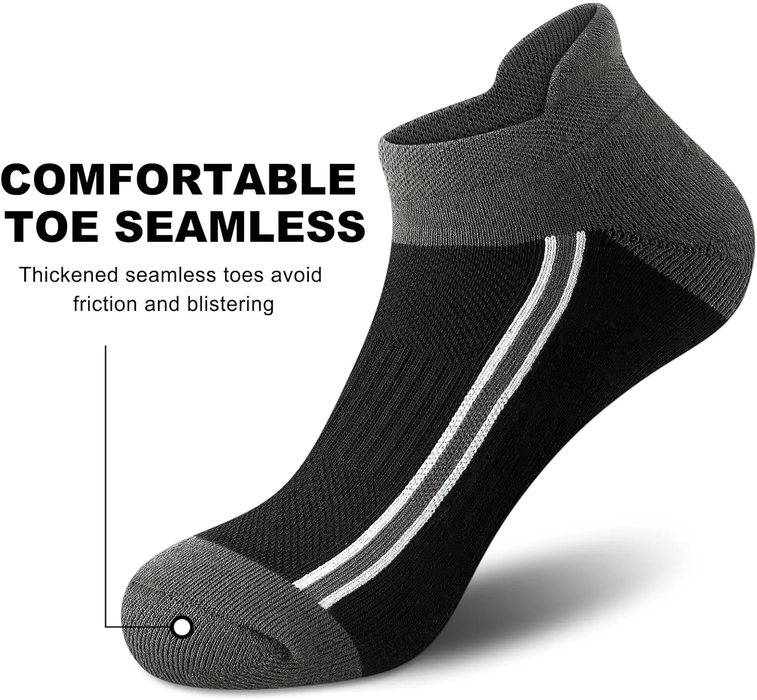 Gonii Men's Running Athletic Ankle Socks - Thick Cushioned Low Cut Socks (5 Pairs)