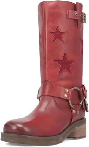 Goolita Buckle Biker Boots Women Square Toe Chunky Heel Star Moto Mid Calf Boots Slip On Motorcycle Riding Boots