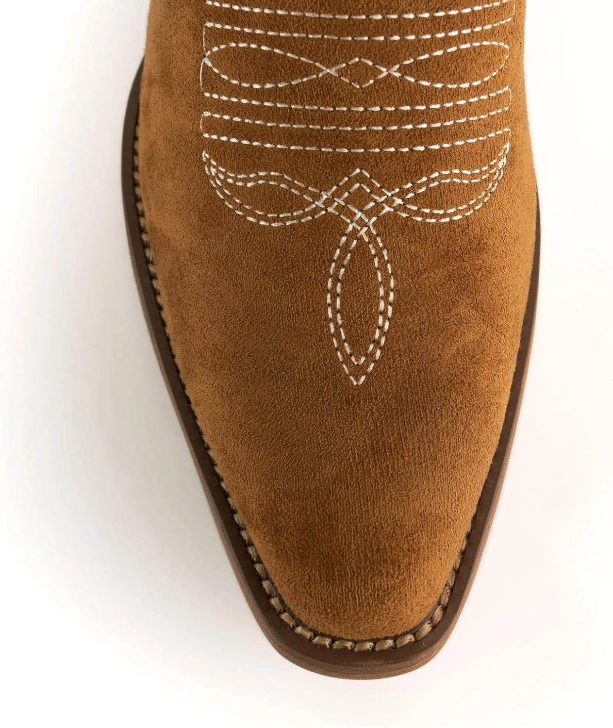 GORBINETI Women’s Western Cowboy Boots Embroidered Suede Mid Calf Pointed Toe Cowgirl Knee High Heel Boots Pull On Chunky Black