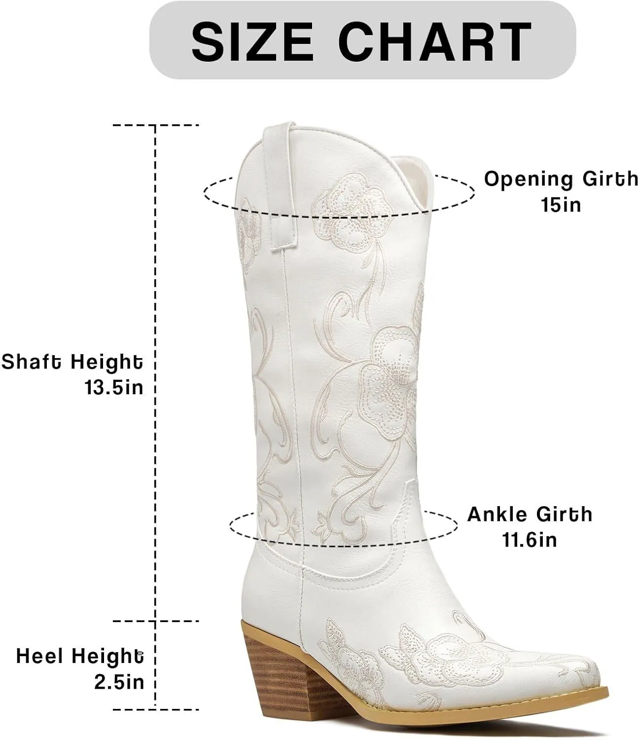 GOSERCE Cowboy Boots for Women Cowgirl Mid Calf Boots Floral Embroidery Pointed Toe Chunky Heel 2.5" Pull-On Fashion