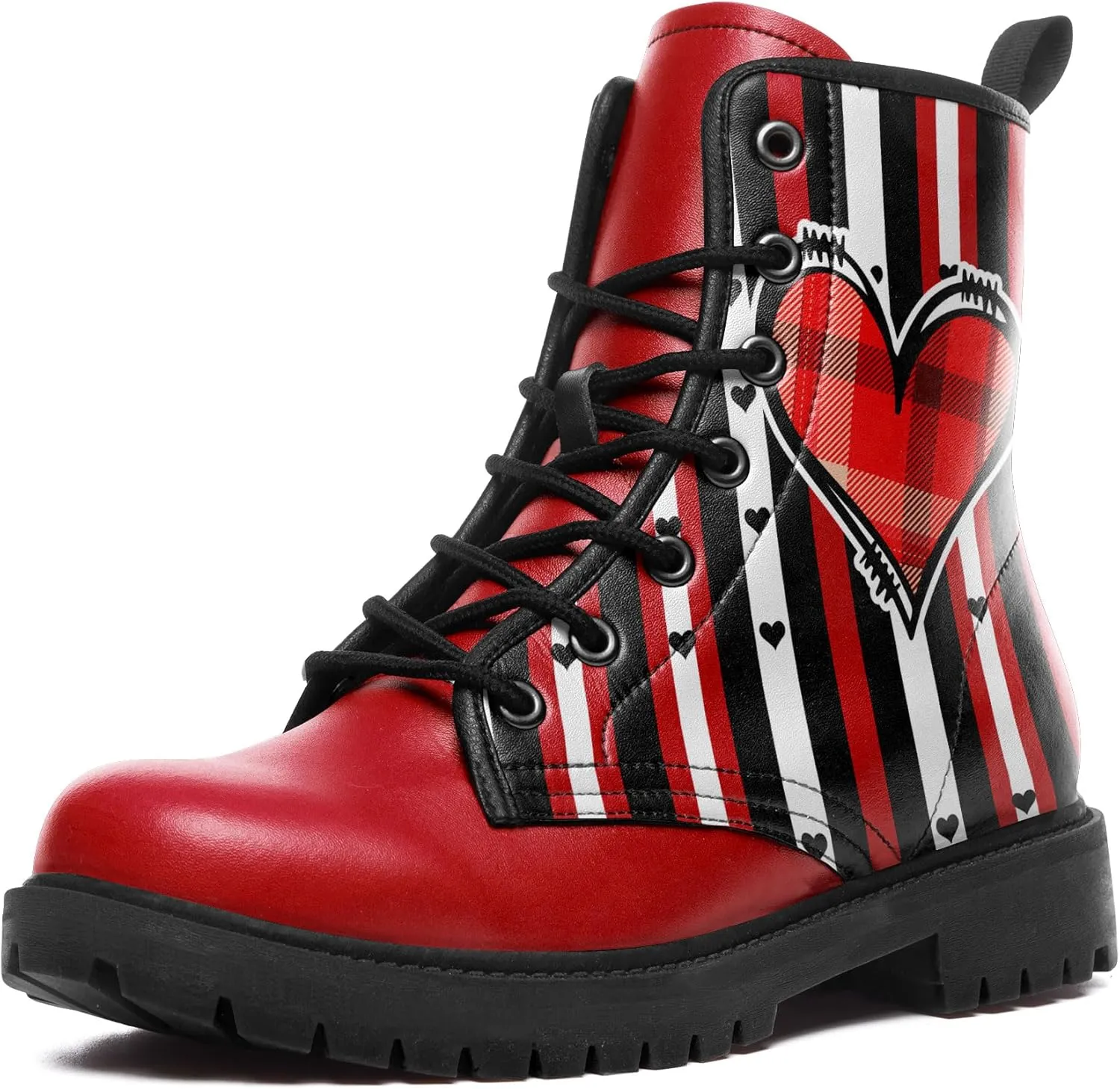 Gothic Heart & Rose Combat Boots – Vintage Lace-Up Leather Ankle Boots for Women, Stylish Anti-Slip Casual Footwear