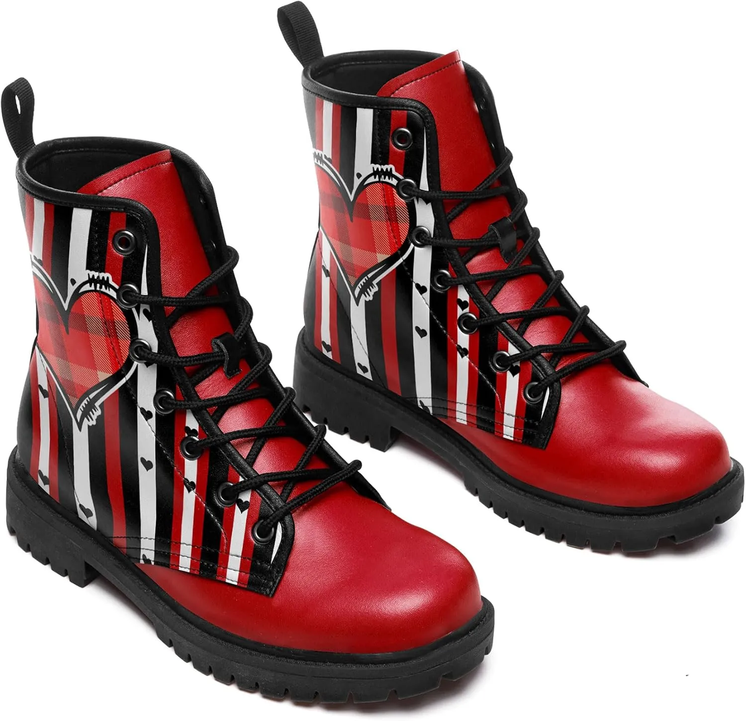Gothic Heart & Rose Combat Boots – Vintage Lace-Up Leather Ankle Boots for Women, Stylish Anti-Slip Casual Footwear