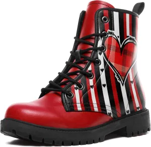Gothic Heart & Rose Combat Boots – Vintage Lace-Up Leather Ankle Boots for Women, Stylish Anti-Slip Casual Footwear
