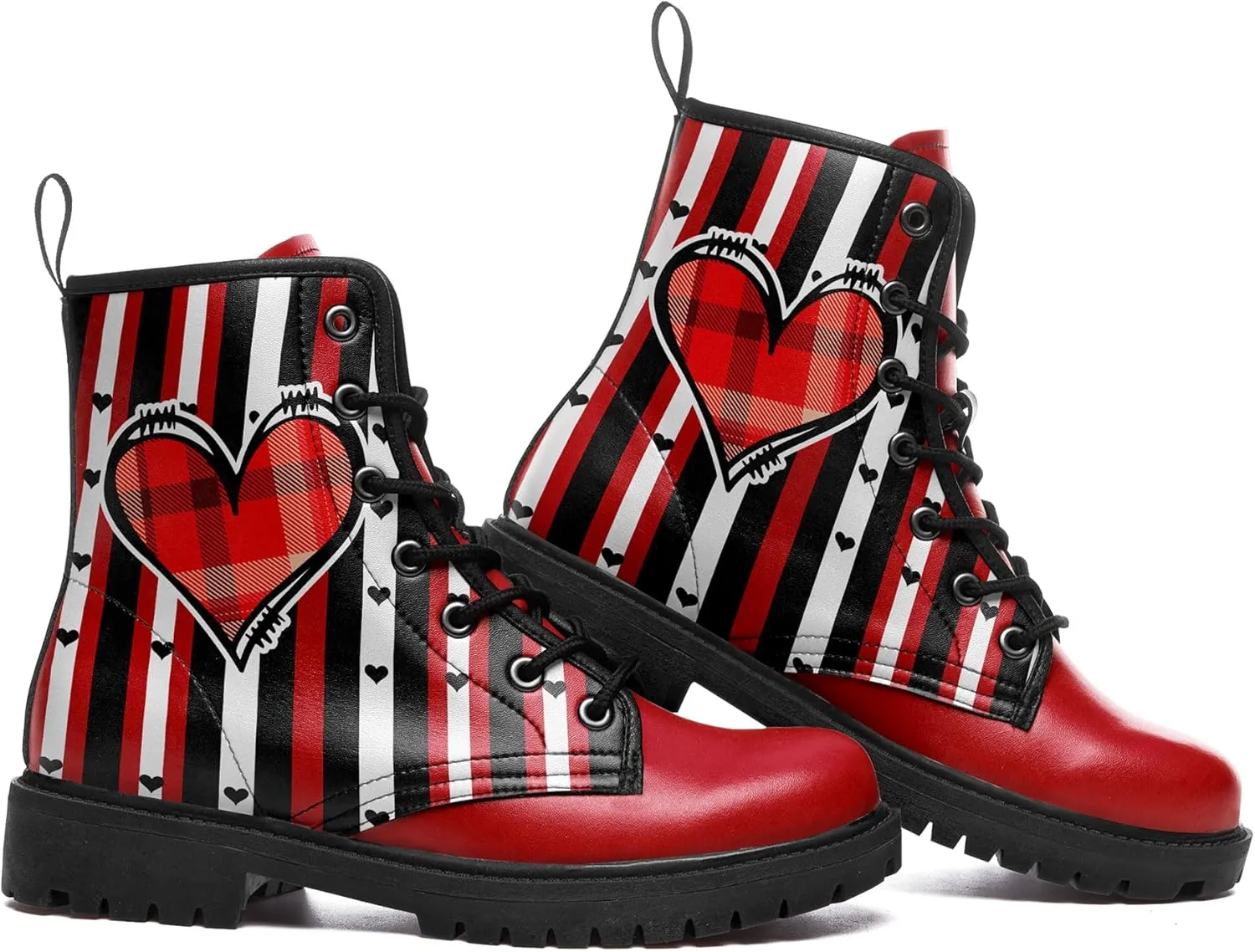 Gothic Heart & Rose Combat Boots – Vintage Lace-Up Leather Ankle Boots for Women, Stylish Anti-Slip Casual Footwear