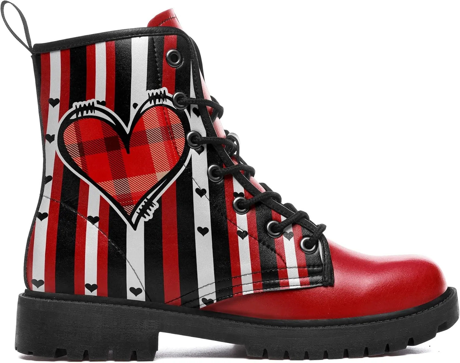 Gothic Heart & Rose Combat Boots – Vintage Lace-Up Leather Ankle Boots for Women, Stylish Anti-Slip Casual Footwear
