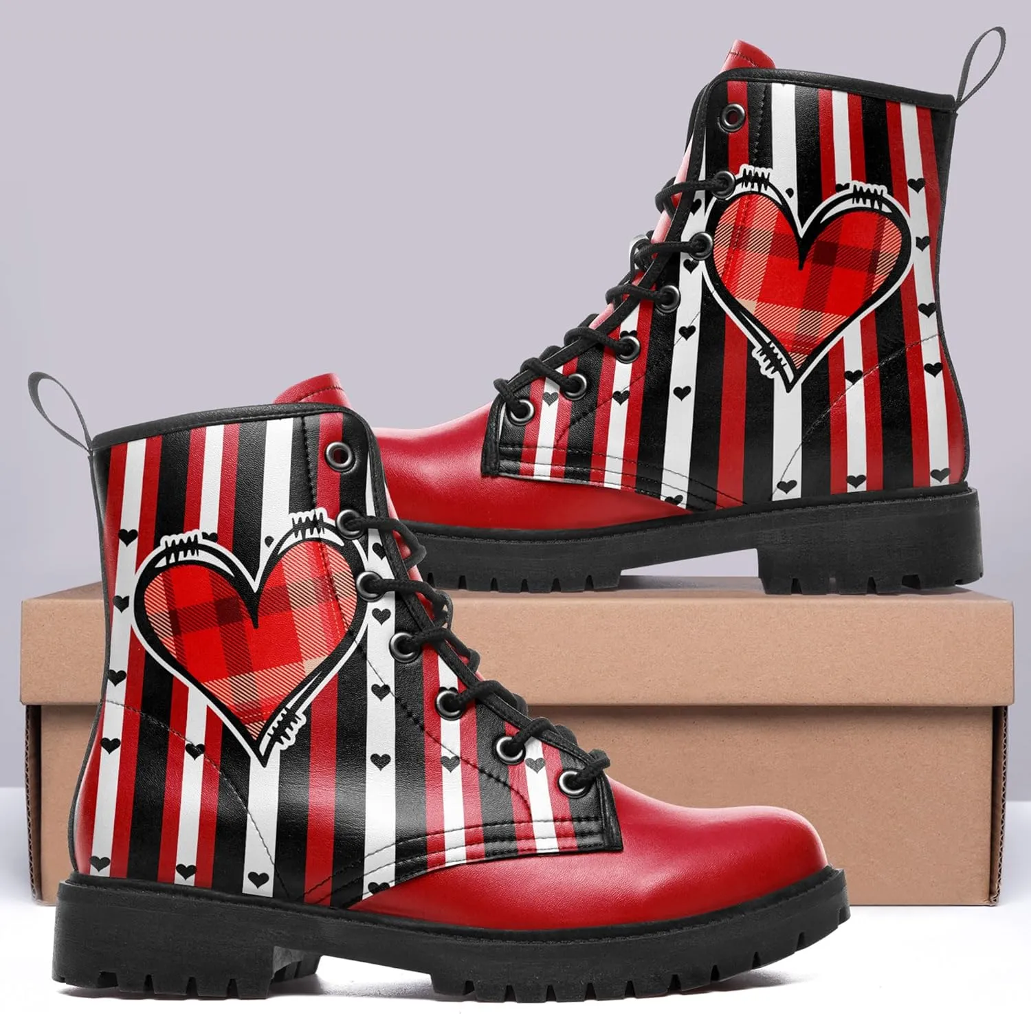 Gothic Heart & Rose Combat Boots – Vintage Lace-Up Leather Ankle Boots for Women, Stylish Anti-Slip Casual Footwear