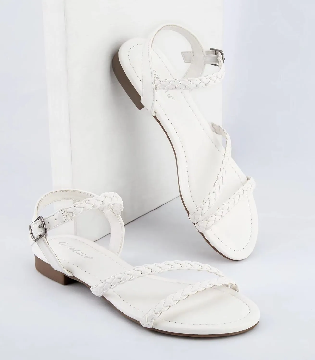 Greatonu Women’s Flat Sandals Slip On Summer Gladiator Open Toe Braided Slingback Shoes