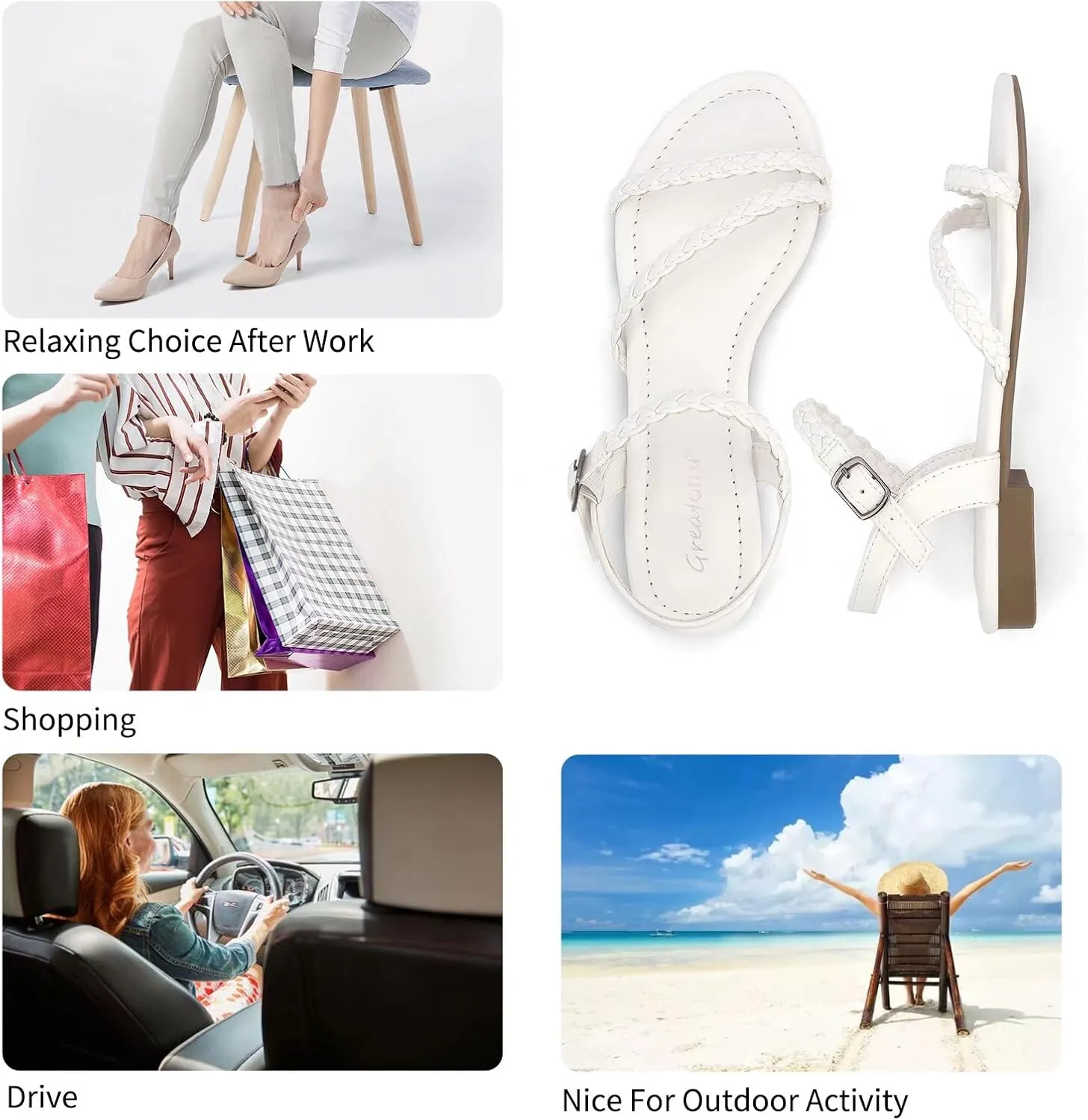 Greatonu Women’s Flat Sandals Slip On Summer Gladiator Open Toe Braided Slingback Shoes