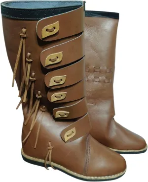Handmade Viking Leather Boots – Medieval Norse Costume Footwear for Men & Women | LARP, Renaissance Fair, Reenactment, Cosplay Shoes with Straps & Tassels