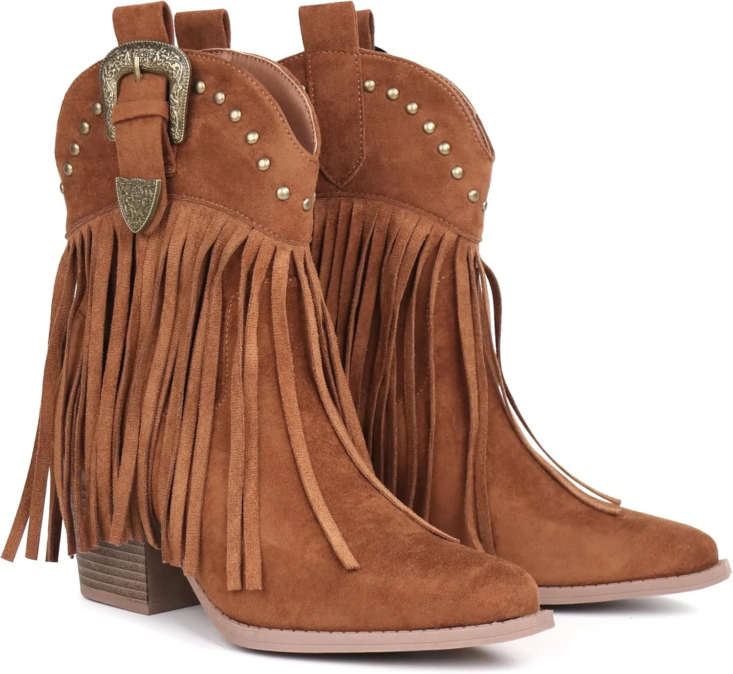 Hawkwell Women's Fringe Cowboy Cowgirl Boots Snip Toe Pull On Dress Western Ankle Booties