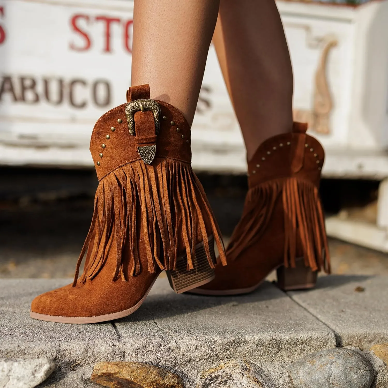 Hawkwell Women's Fringe Cowboy Cowgirl Boots Snip Toe Pull On Dress Western Ankle Booties