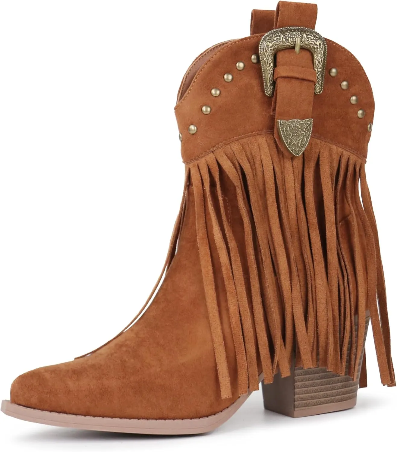 Hawkwell Women's Fringe Cowboy Cowgirl Boots Snip Toe Pull On Dress Western Ankle Booties