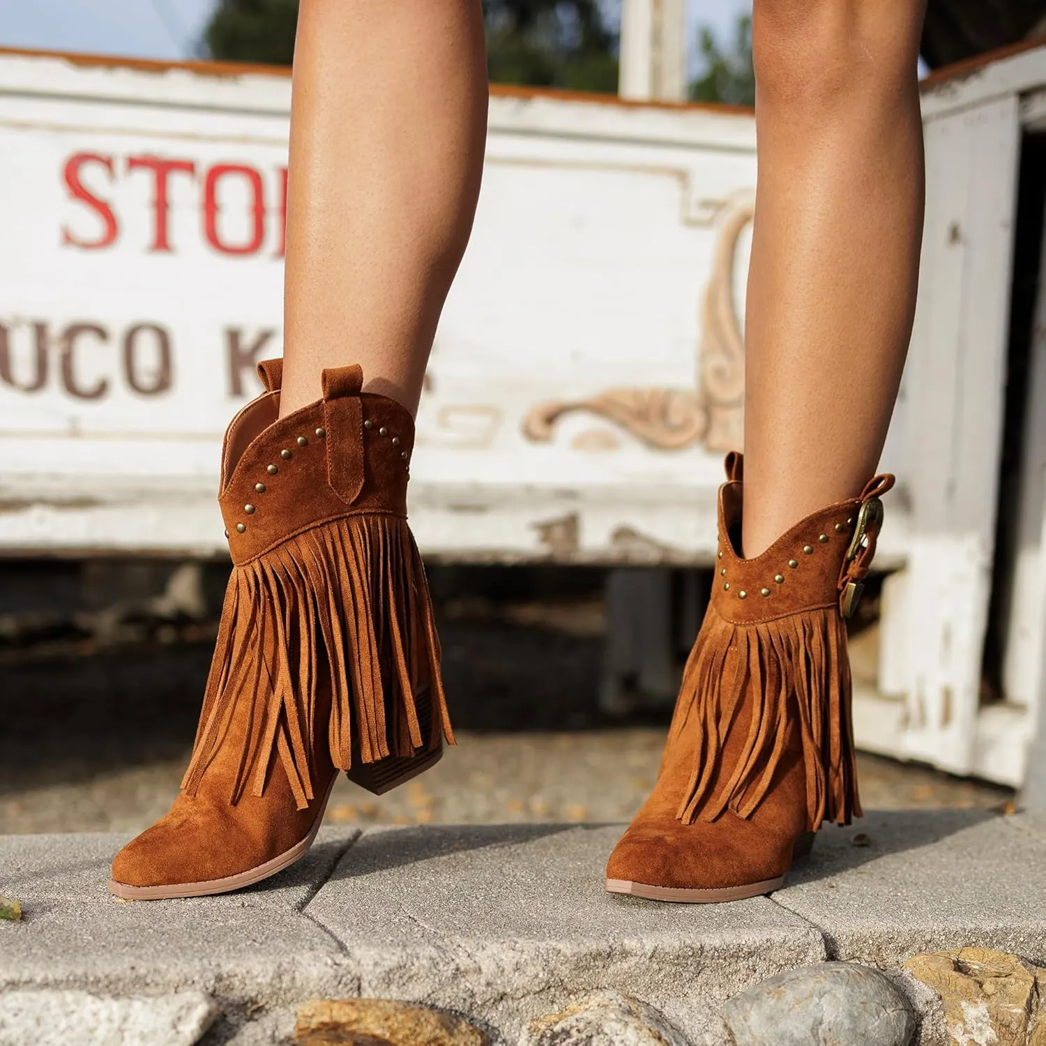 Hawkwell Women's Fringe Cowboy Cowgirl Boots Snip Toe Pull On Dress Western Ankle Booties